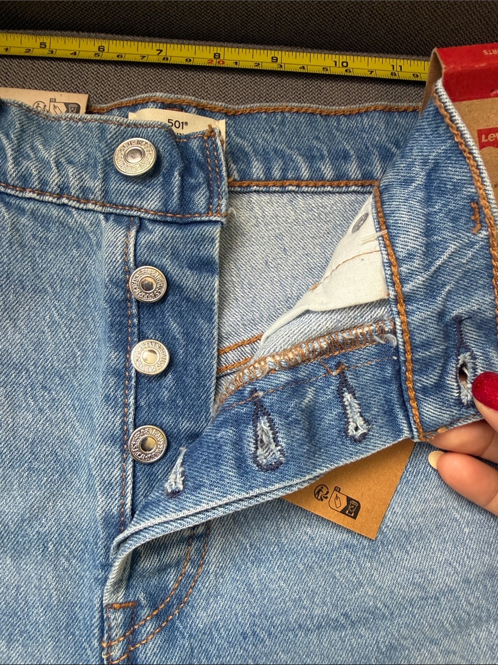 Levi's Light Blue Frayed Hem Denim Shorts - Picture 3 of 7